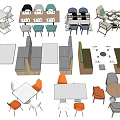 Modern Dining Table Sets With Various Chairs And Booth Seating Combinations 3d model
