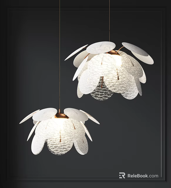 Modern Stylish Chandeliers With Petal Shaped Design And Transparent Textured Shades 3d model 