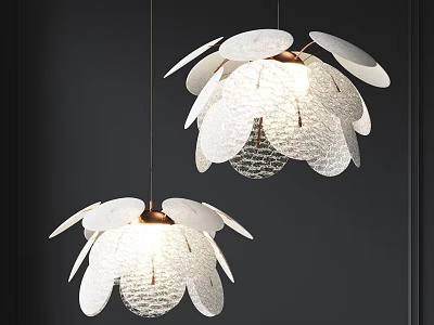 Modern Stylish Chandeliers With Petal Shaped Design And Transparent Textured Shades 3d model