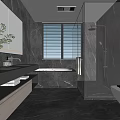 Modern Gray Bathroom Interior With Glass Shower Bathtub Vanity And WallMounted Toilet