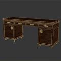 Traditional Dark Wooden Desk With Golden Accents Carved Drawers And Sturdy Legs