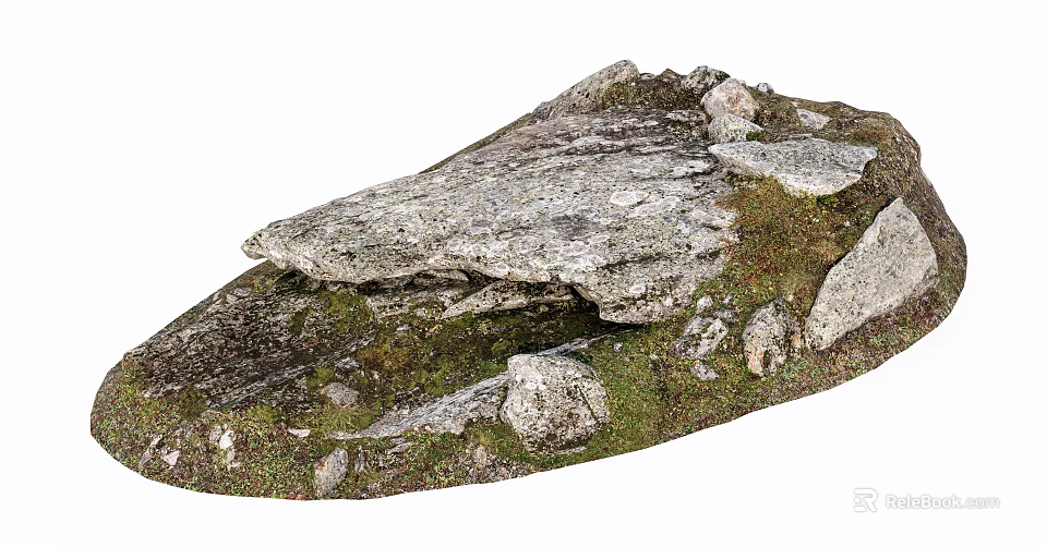 Natural Stone And Wood Structure With Mossy Texture In Rustic Landscape 3d model 