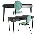 Vintage Table and Chair Combination Frame Wireframe Metal Fabric Black 3d model