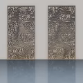 Double Wooden Hinged Doors With Intricate Carved Patterns In Modern Interior