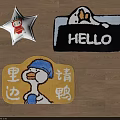 Cute Shaped Rugs with Star Cartoon Character Hello Lettering and Yellow Duck Design