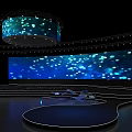 Stage Design With Large Blue Screen Light Spots Curved Structure And Hanging Circular Screen 3d model