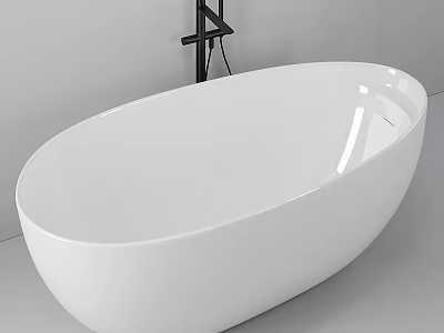 Modern White Freestanding Bathtub with Black Faucet in Minimalist Bathroom Design 3d model