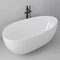 Modern White Freestanding Bathtub with Black Faucet in Minimalist Bathroom Design