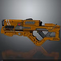 Orange Sci Fi Weapon With Futuristic Mechanical Design And Striped Details