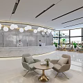 Modern Hotel Lobby Interior With Elegant Reception Desk Comfortable Armchairs Pendant Lights And Green Plants