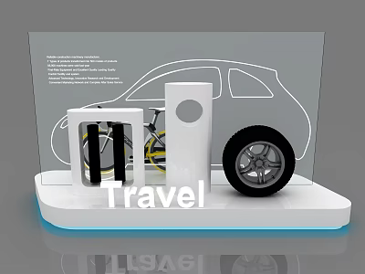 Creative Travel Exhibition Display Featuring Car Outline Tire And Mechanical Components 3d model