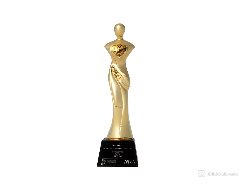 Gold Decorative Trophy With Human Figure Design And Curved Body On Black Base 3d model 