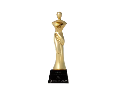 Gold Decorative Trophy With Human Figure Design And Curved Body On Black Base 3d model