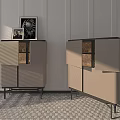Modern Beige Sideboard With Glass Door And Metal Legs On Hexagonal Tile Floor