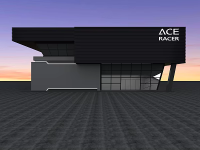 ACE RACER Modern Building Exterior With Glass Windows And Sunset Sky 3d model