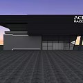 ACE RACER Modern Building Exterior With Glass Windows And Sunset Sky