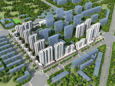 Modern High Rise Residential Buildings With Greenery And Well Planned Urban Layout 3d model