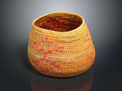 Animal Pattern Woven Basket With Pink Accents And Natural Brown Weave Design 3d model