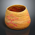 Animal Pattern Woven Basket With Pink Accents And Natural Brown Weave Design