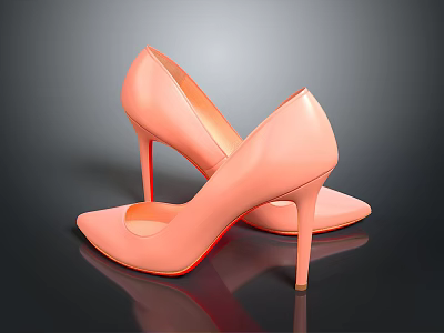 Peach Pink Pointed Toe High Heels With Stiletto Heel And Red Sole 3d model