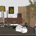 Stylish Console And Side Cabinet For Modern Entryway With Wooden Finish And Green Plants
