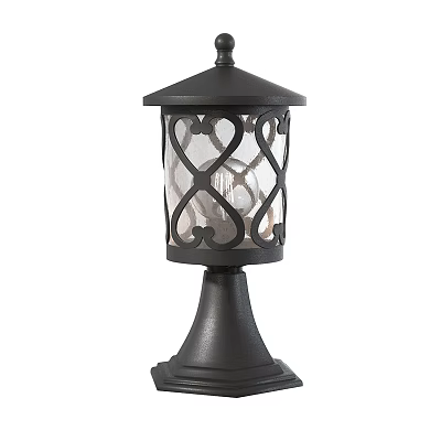 Black Outdoor Post Light With Decorative Lattice Design And Glass Shade 3d model