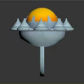 Intricate Sculpture Carving With Blue Ring Base And Decorative Spires Holding Yellow Sphere