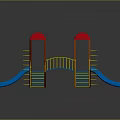 Colorful Playground Equipment With Red Roof Yellow Railings Blue Slide Spiral Structure And Steps