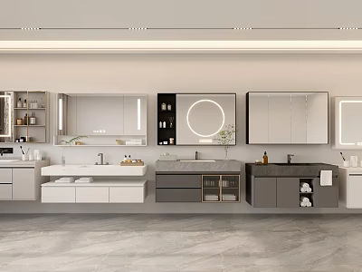 Sleek Modern Bathroom Vanity Units With Mirrors Sinks And Storage Cabinets 3d model