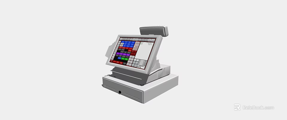 Commercial POS Equipment With Touch Screen Colorful Button Panel And Cash Drawer 3d model 