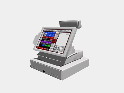 Commercial POS Equipment With Touch Screen Colorful Button Panel And Cash Drawer 3d model