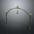 Scenic Outdoor Landscape Featuring Ornate Iron Arch With Hanging Lantern And Decorative Pillars