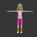 Playful 3D Character with Blue Green Hair Pink Vest Rabbit Design Arms Outstretched Pink Shorts