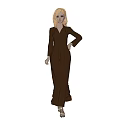 Blonde Woman In Stylish Brown Jumpsuit Standing With One Hand On Hip Against Dark Background 3d model