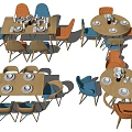 Modern Dining Table Sets With Round Tables And Colorful Chairs For Dining Area 3d model