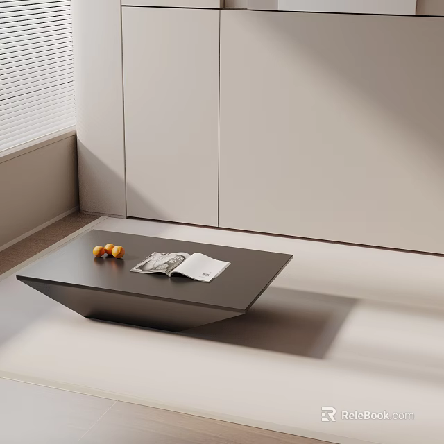 Minimalist Modern Sofa Coffee Table Set with Black Tabletop Open Magazine Orange Objects Light Background 3d model