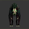 Spiked Fantasy Creature With Green Red Mane Purple Legs And Skeletal Details