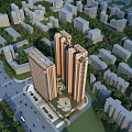 Modern Commercial Street With High Rise Buildings Urban Environment Green Trees And Traffic