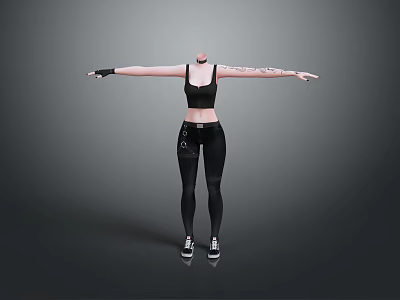 Black Sports Bra Leggings And Sneakers Sporty Casual Outfit On Model 3d model