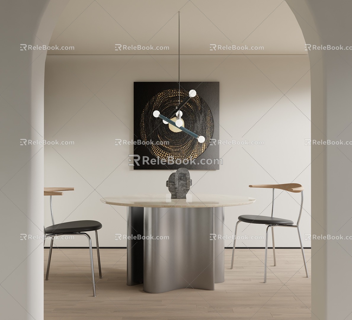 Modern dining table round dining table and chair combination 3d model