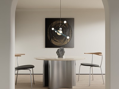 Modern dining table round dining table and chair combination 3d model