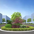 Garden Landscape Design with Curved Path Lined by Green Trees and Colorful Shrubs