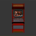 Red Arcade Machine With Classic Screen Control Panel And Anime Character Artwork