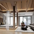 Hotel Guest Room Interior Design With Wooden Ceiling Large Windows Sofa Bed And Rug
