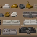 Diverse Style Multi Seat Sofas In Various Colors With Soft Cushions And Decorative Throws 3d model