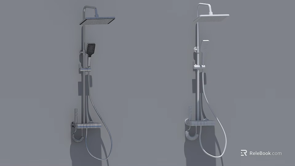 Modern Chrome Wall Mounted Shower System With Handheld And Overhead Heads 3d model 