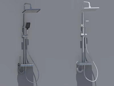 Modern Chrome Wall Mounted Shower System With Handheld And Overhead Heads 3d model