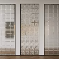 Three Modern Glass Room Dividers With Decorative Patterns And Geometric Designs