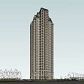 Tall Modern High Rise Building Architectural Design With Surrounding Trees 3d model