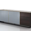 Modern Sideboard With Gray And Dark Brown Panels Sleek Design And Metal Trim